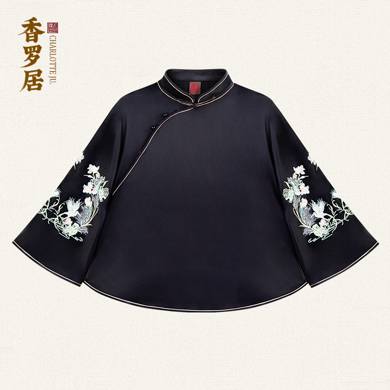 【月下笙】复古新中式100%桑蚕丝绣花国风小姐姐服女士斜襟上衣