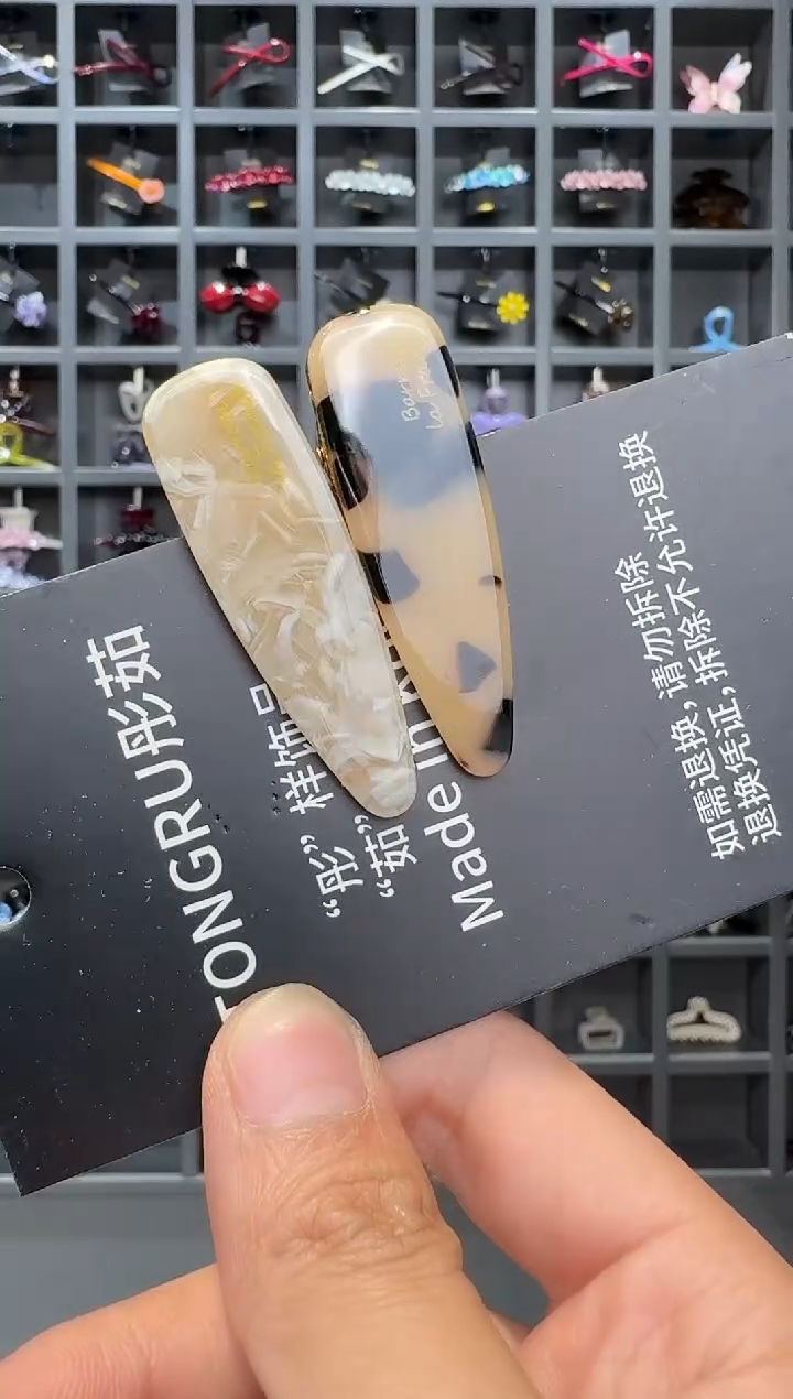醋酸非金属韩国醋酸品牌发饰5cm水滴鸭嘴边夹一对白碎花浅带帽