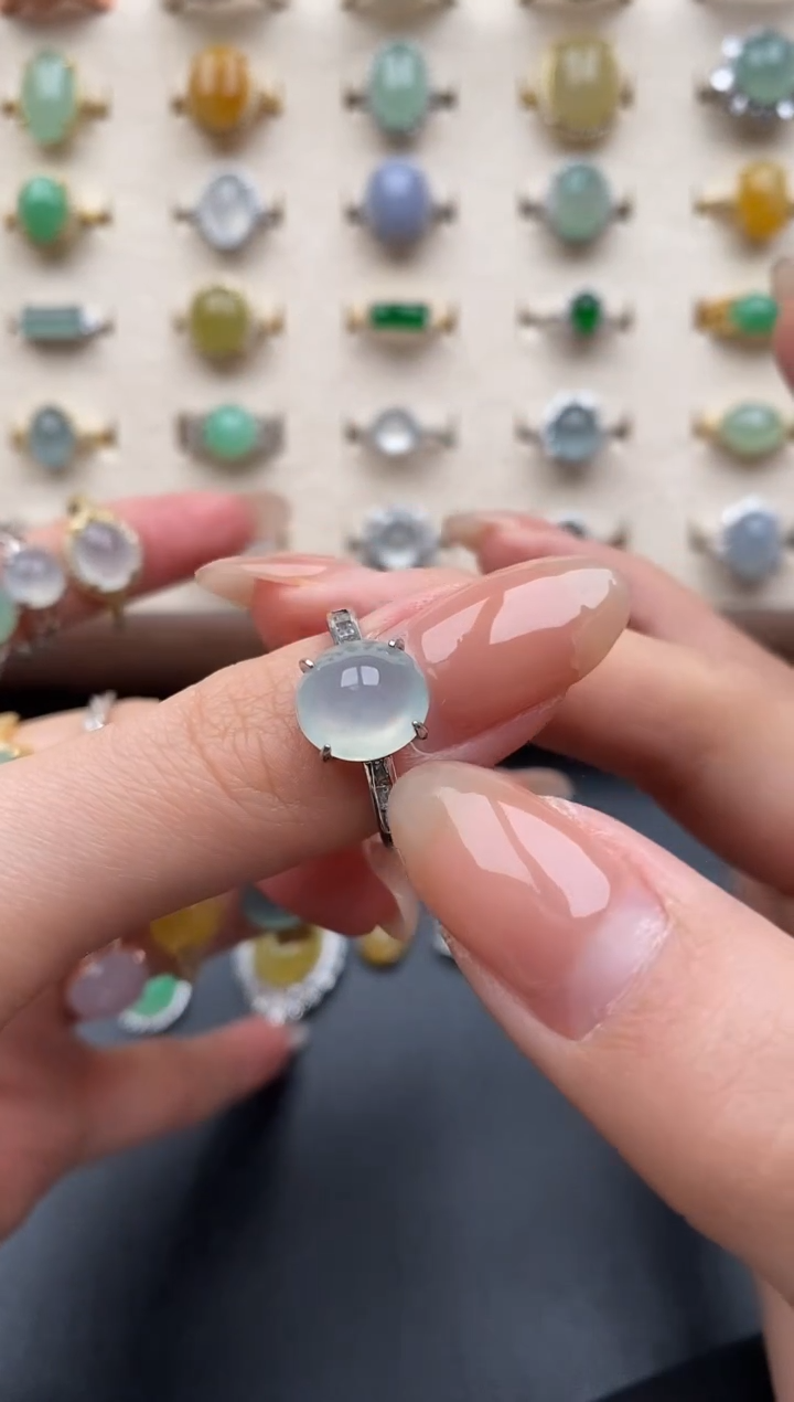 银S925镶嵌戒指翡翠一物一证一礼盒