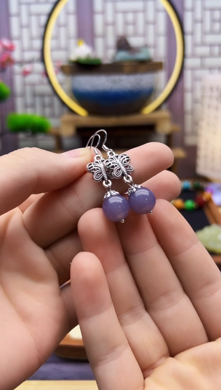 和田玉银S925镶嵌耳饰E64