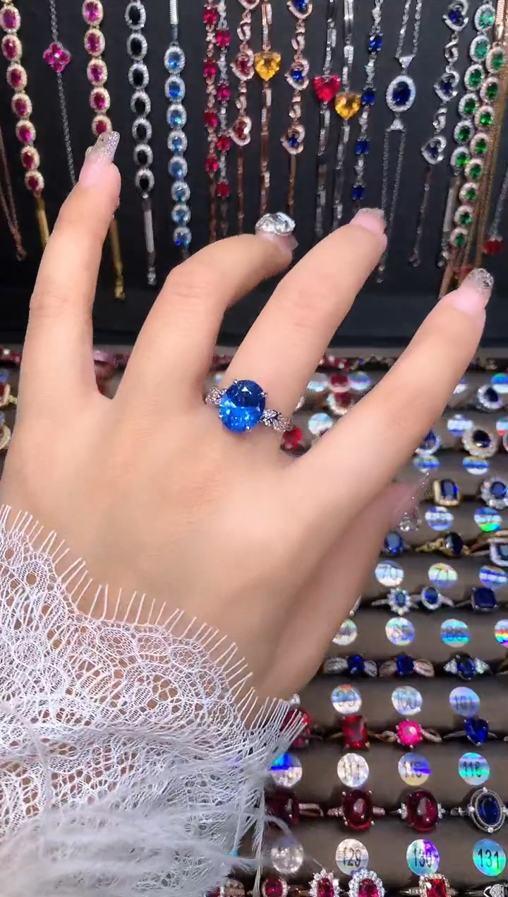 【闪购商品】蓝宝石戒指银S925镶嵌银色矢车菊