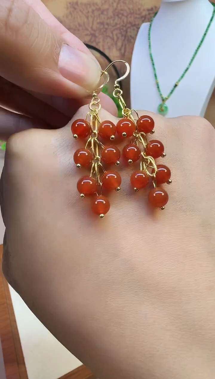 14K金镶嵌南红玛瑙耳饰E197 