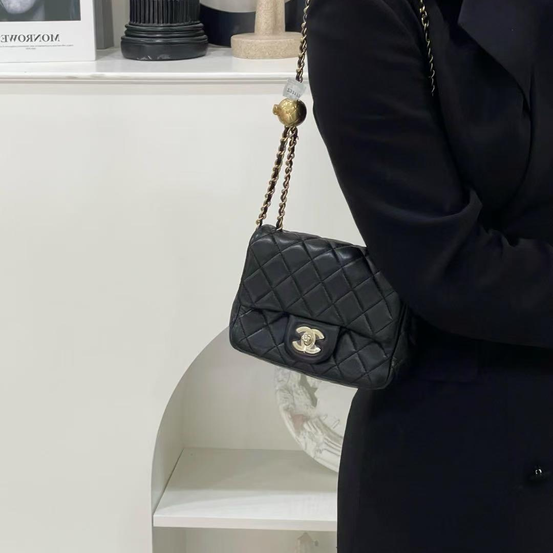 99新 Chanel/香奈儿 Chanel金球方胖子黑金羊包/严选