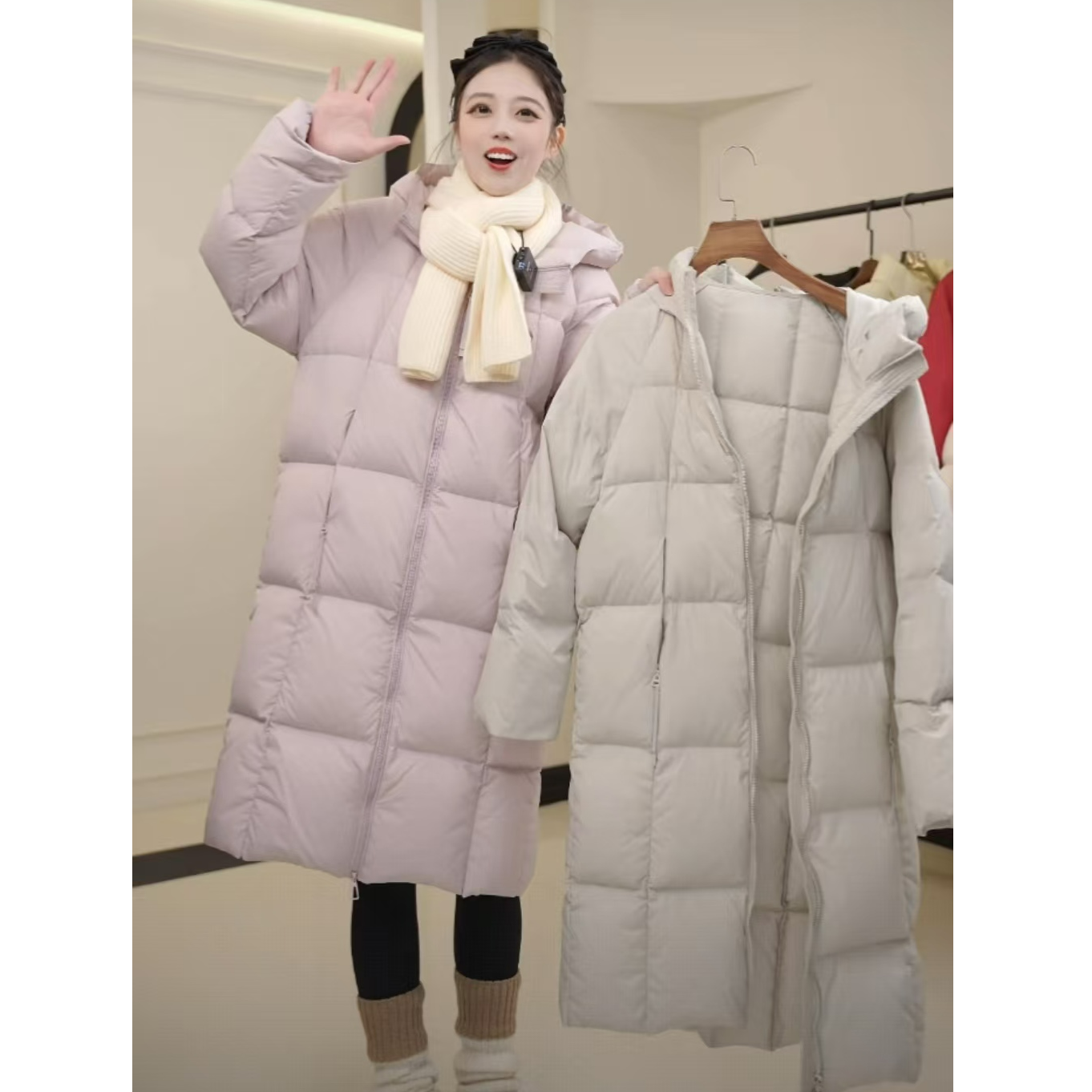 中长款女士连帽羽绒服纯色贝贝长宽松型休闲女装厚款长款百搭时尚