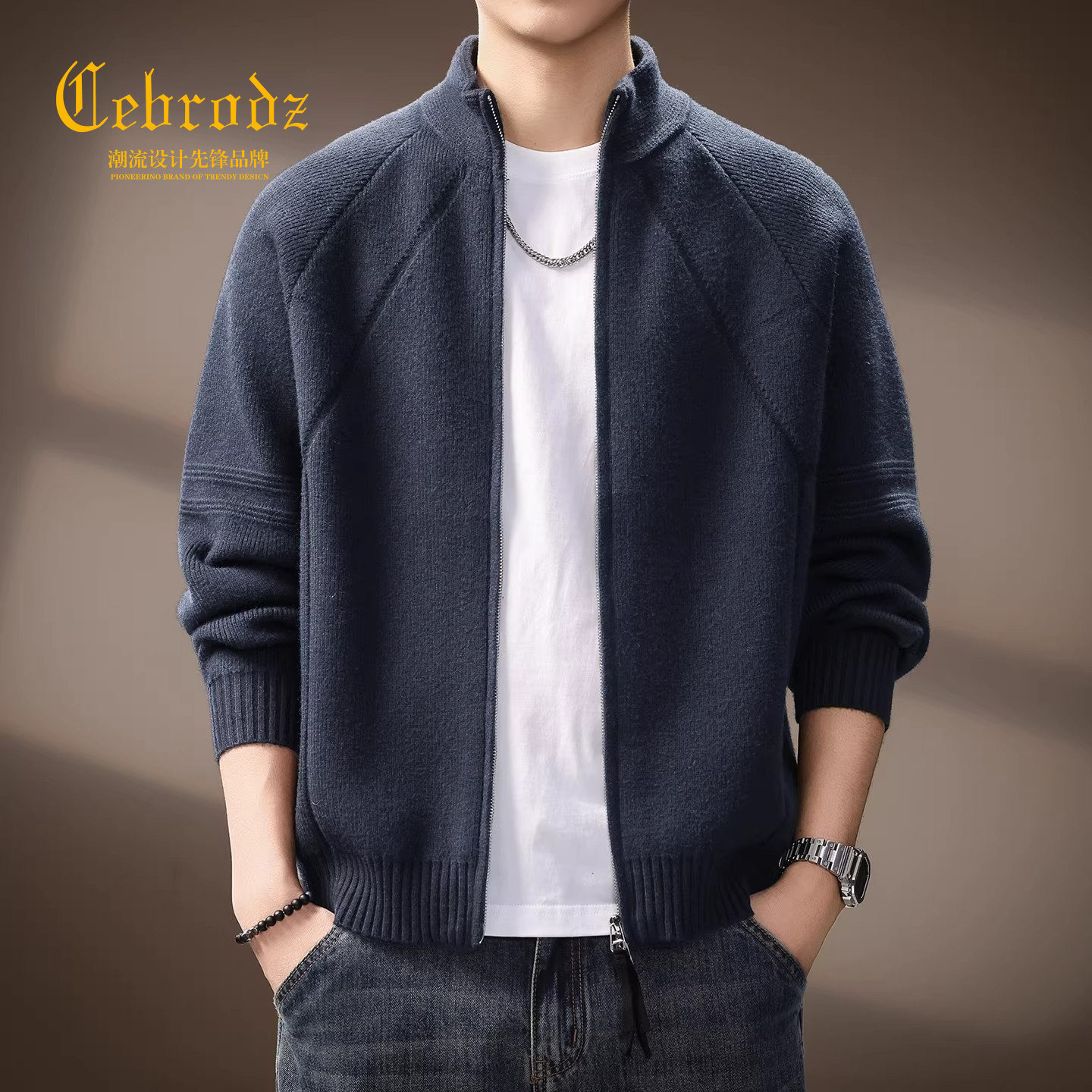 法国Cebrodz高端美式复古针织开衫毛衣新款慵懒风休闲宽松外套