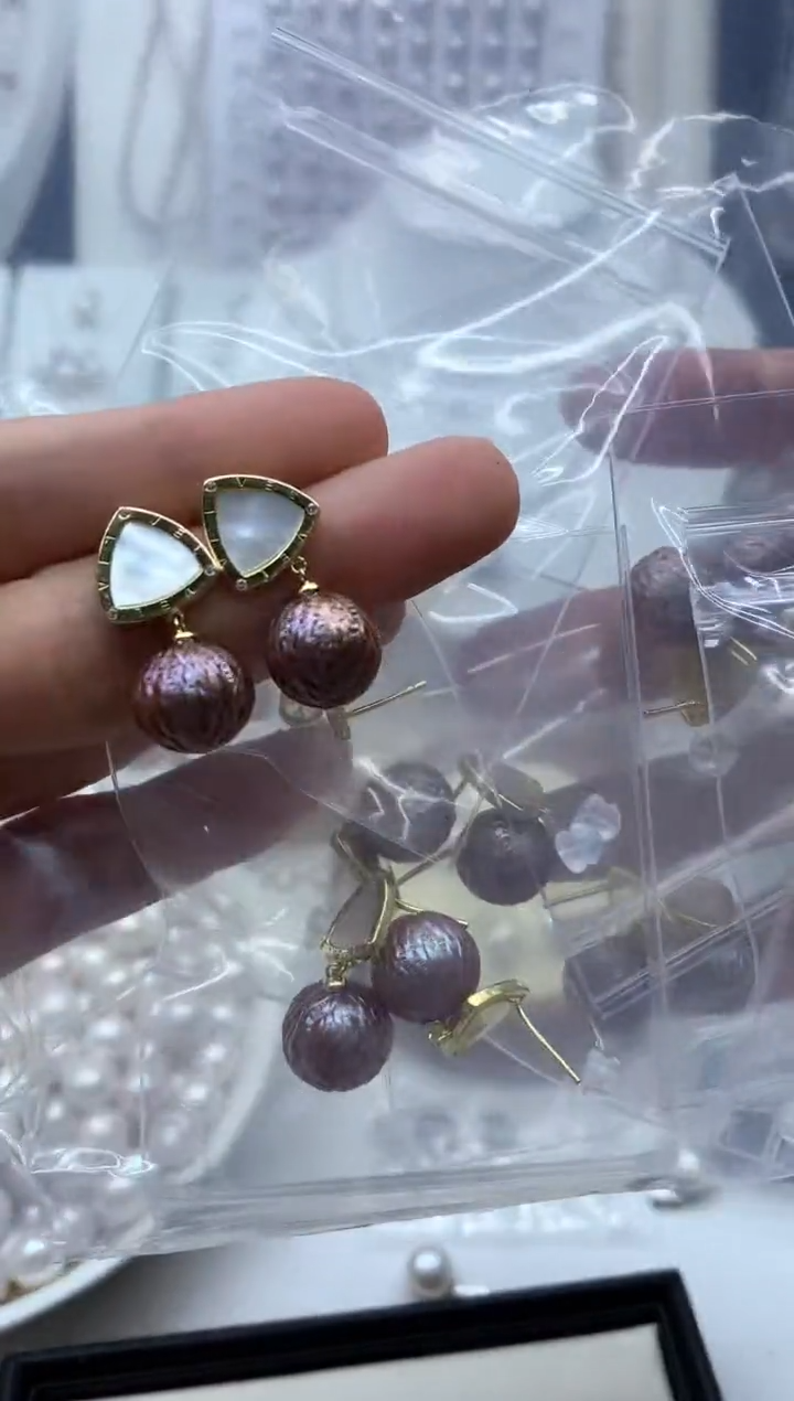 银S925镶嵌淡水珍珠耳饰耳环多样性发其一