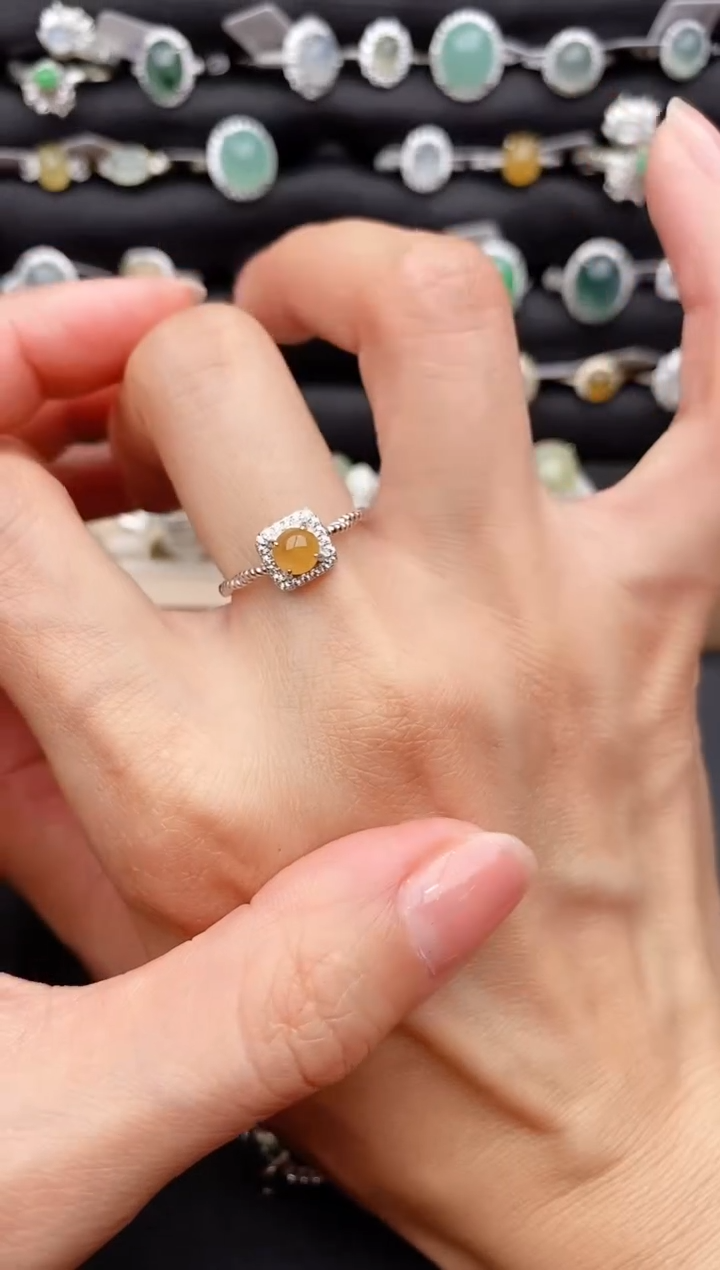 【闪购商品】翡翠戒指银S925镶嵌缅甸天然A货翡翠111   3-2