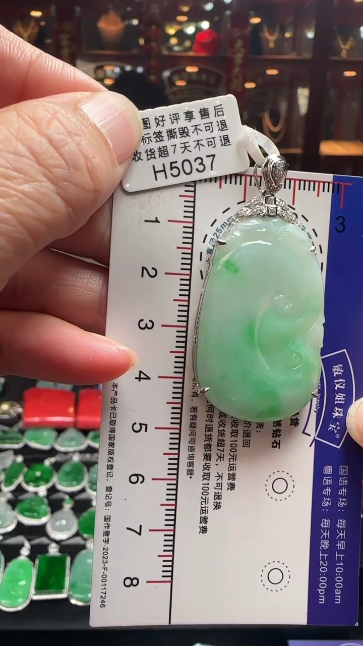 【闪购商品】翡翠颈饰18K金镶嵌H5037冰飘绿如意