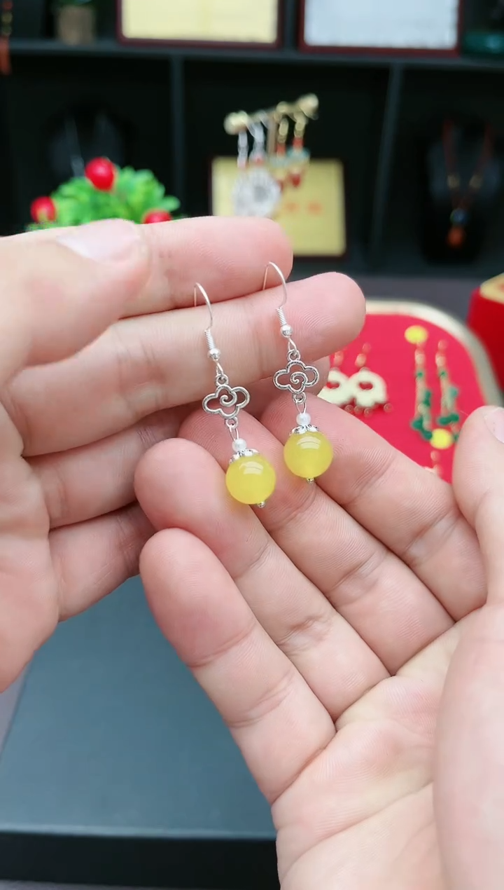 【闪购商品】玛瑙/玉髓耳钉银S925镶嵌702000