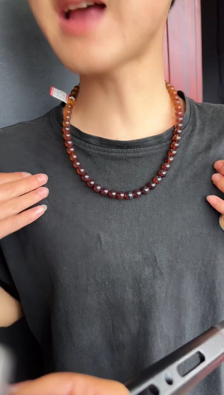 琥珀颈饰未镶嵌#34缅甸琥珀彩虹妈妈链9mm