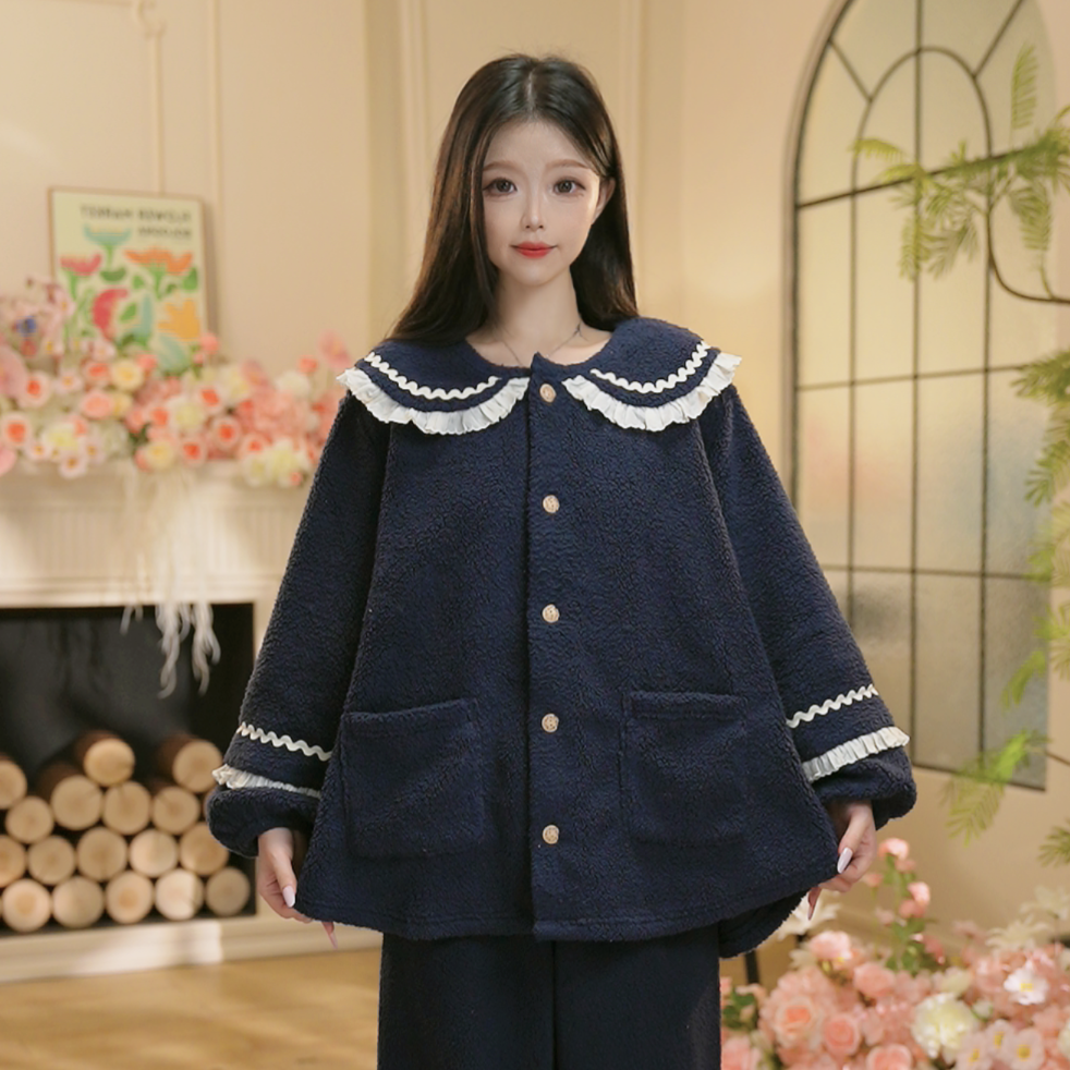 H秋冬新款厚款全棉长袖家居服高颜值柔软睡衣套装