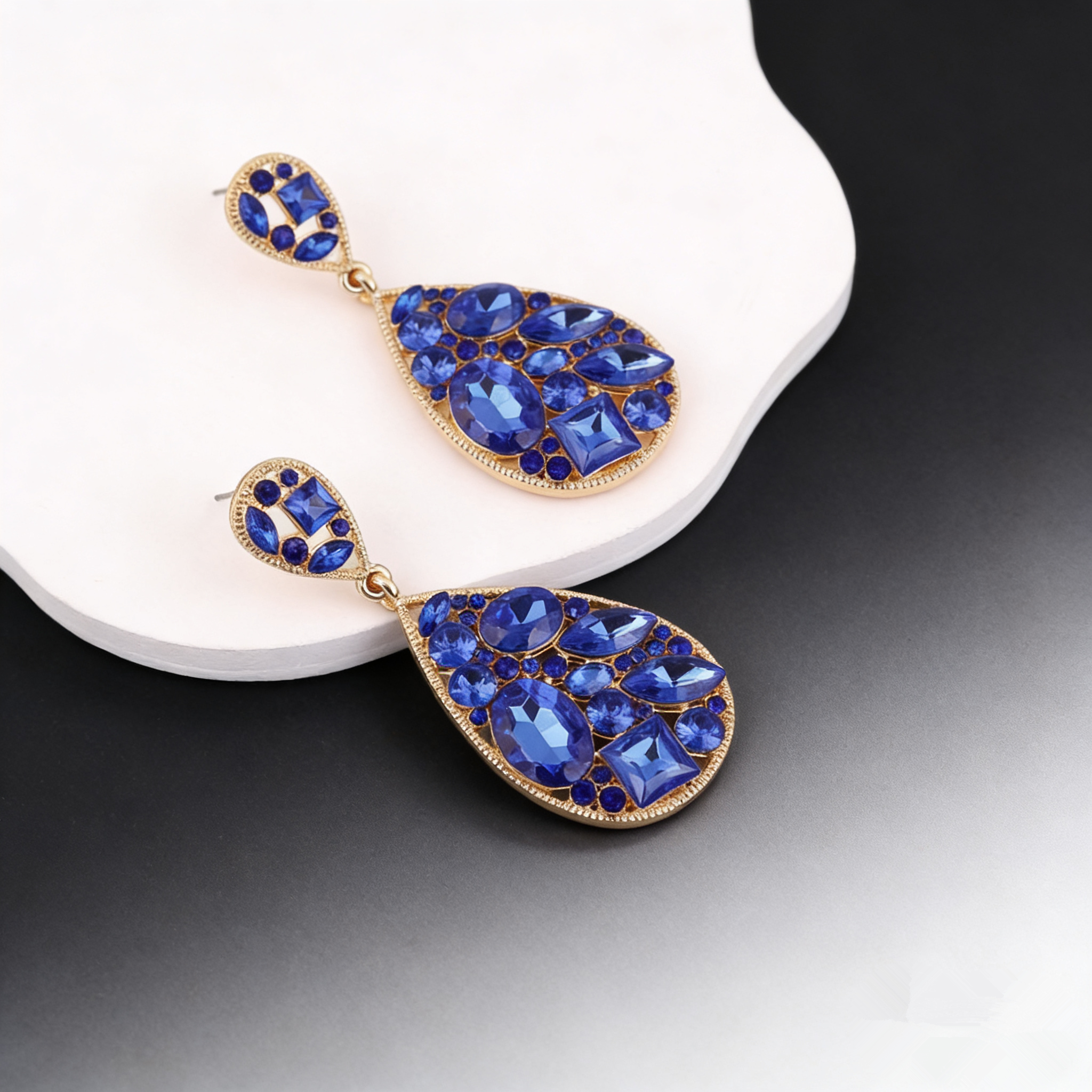 合金锆石耳饰 【多瑙之泪】重工高级感蓝色锆石水滴耳环