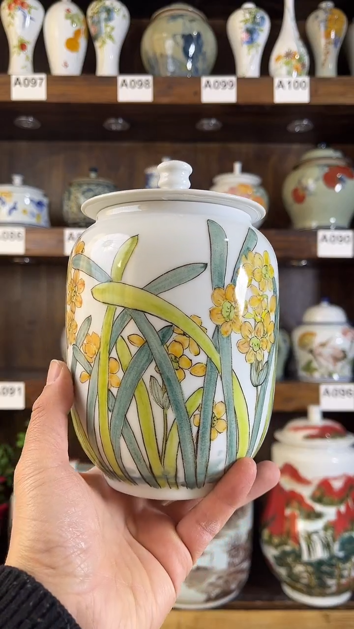 【闪购商品】纯手工手绘工笔水仙花储物罐