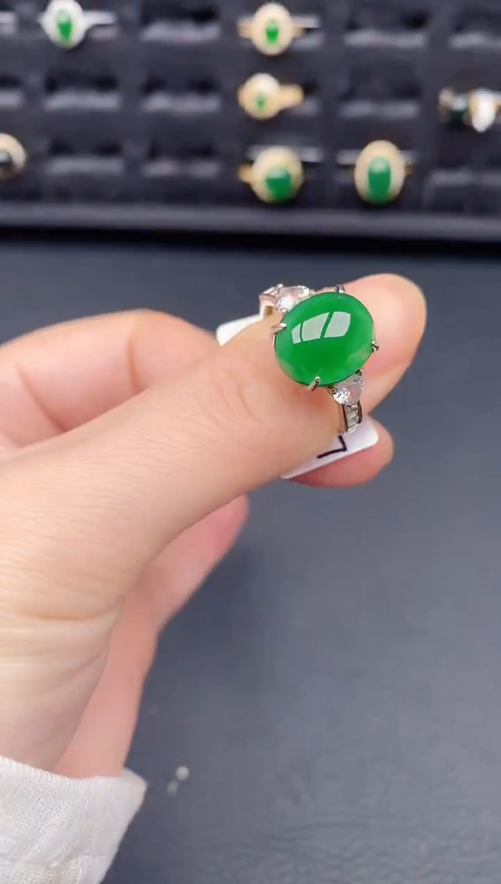 银S925镶嵌戒指翡翠天然a货翡翠175