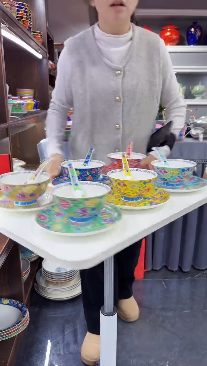 珐琅三件套碟碗勺6套景德镇陶瓷