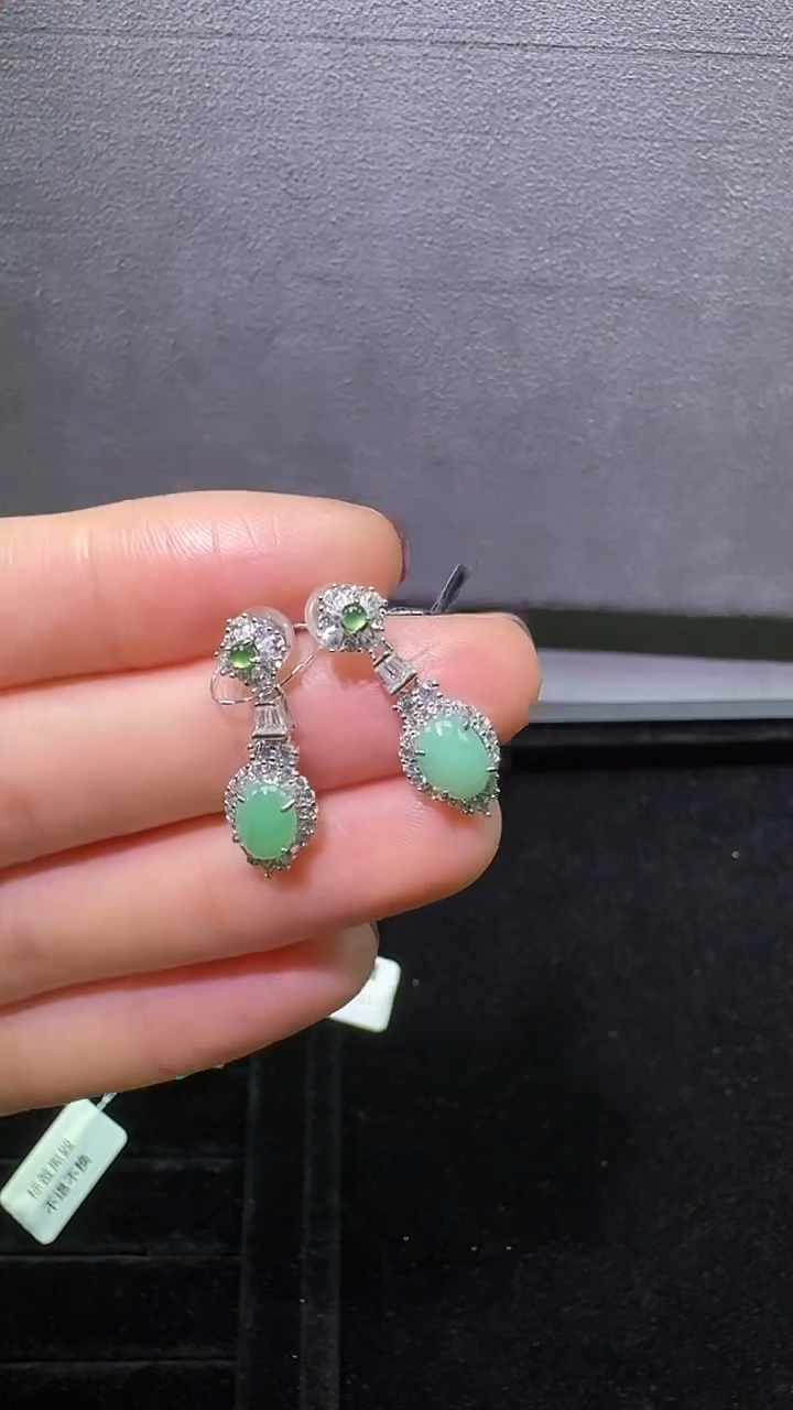 银S925镶嵌戒指翡翠耳饰15