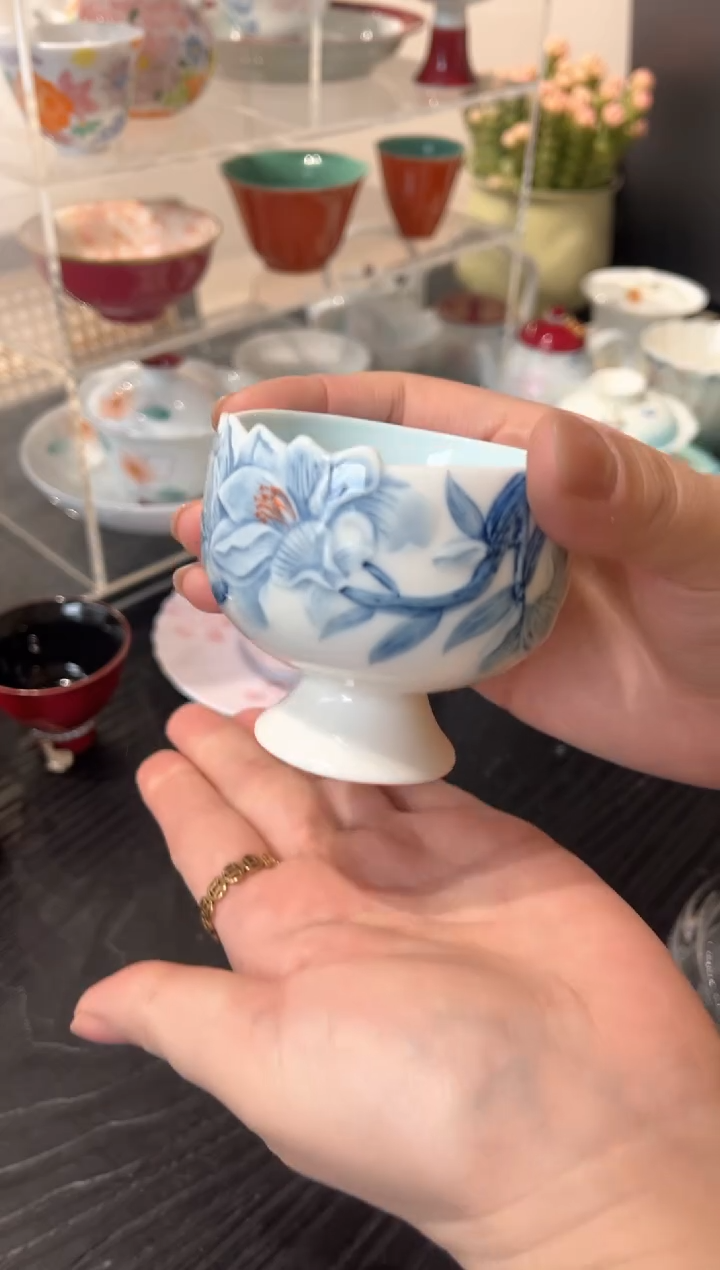 【闪购商品】青己-玉泥-雕刻玉兰-高足茶杯