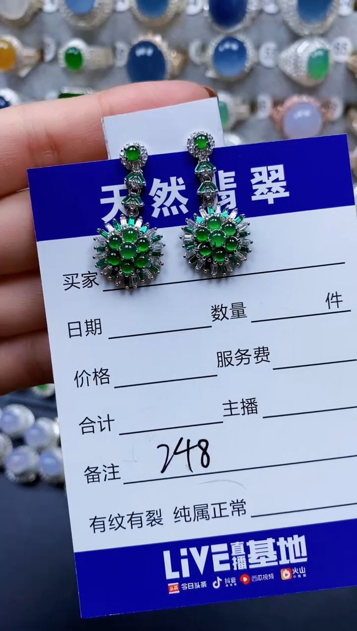 翡翠银S925镶嵌耳饰248