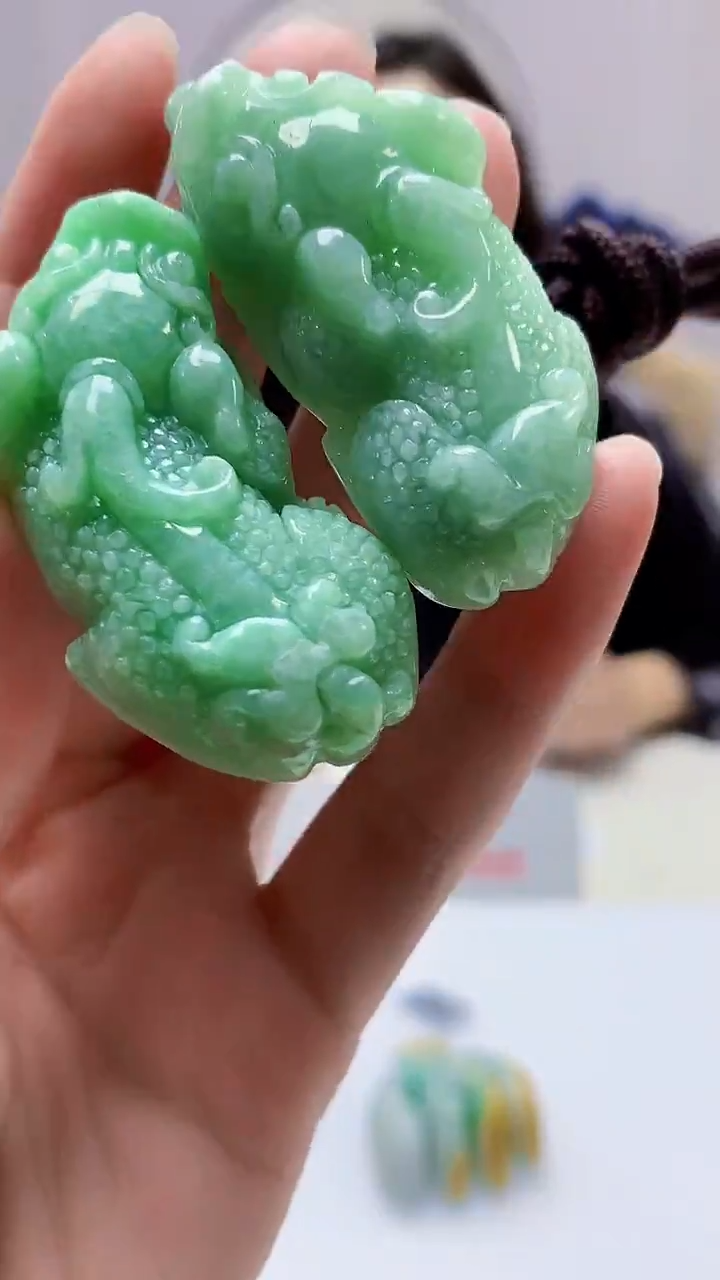 【闪购商品】定制翡翠未镶嵌4829zm-毛货一对貔貅14