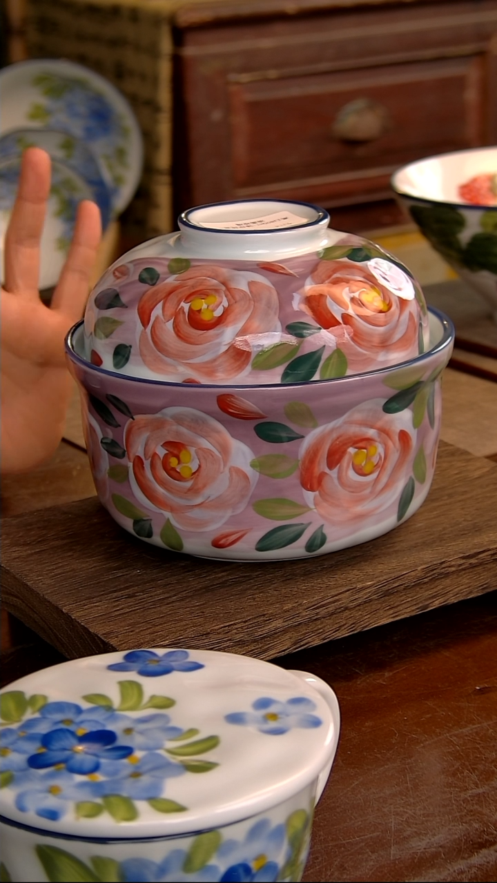 瓷片高白800ml-锤纹炖盅-油画玫瑰