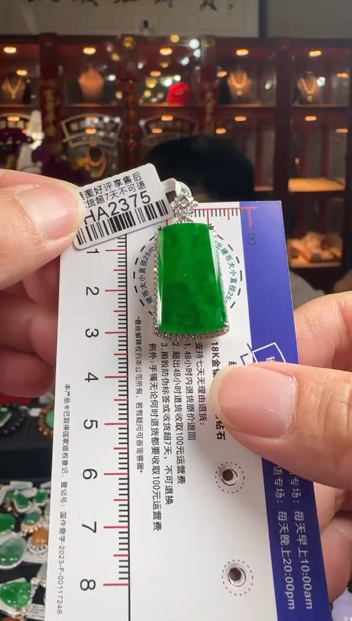 【闪购商品】翡翠颈饰18K金镶嵌HA2375 冰辣绿无事牌