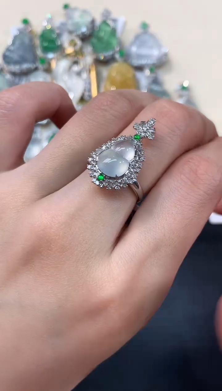 【闪购商品】翡翠戒指18K金镶嵌A301|9800两用