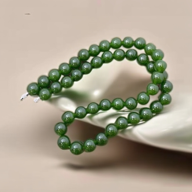 【佳玺壹店】104 天然玉石 妈妈链 菠菜绿10mm