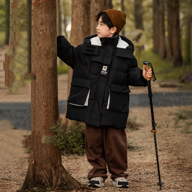 4311572女童中长款羽绒服2025新款冬季儿童厚连帽外套中大童男童