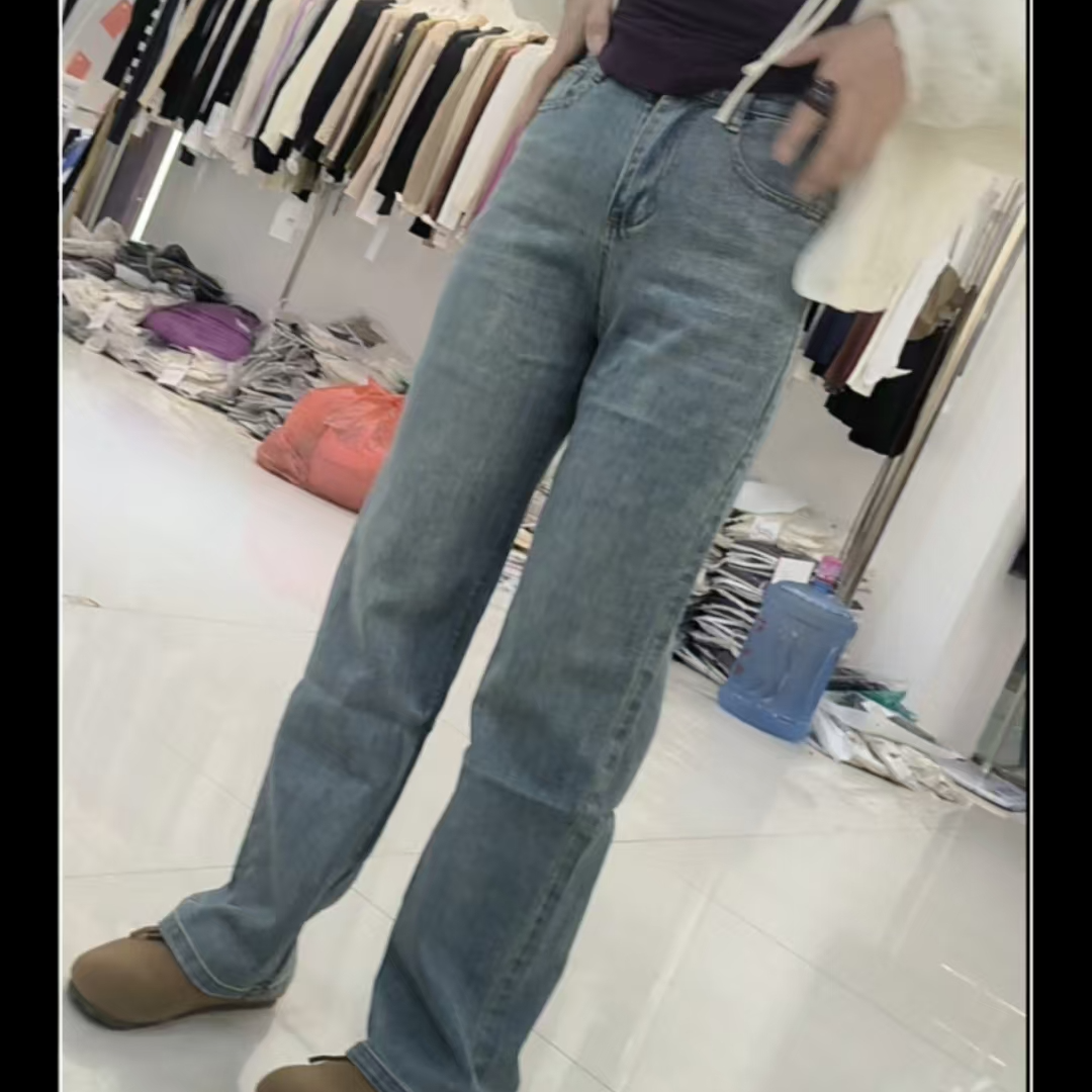 1107#显瘦蓝色高腰直筒时尚休闲百搭牛仔裤女士夏季宽松