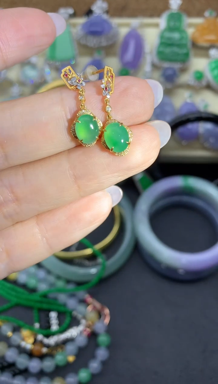 【闪购商品】翡翠耳饰18K金镶嵌413-中国好珍宝