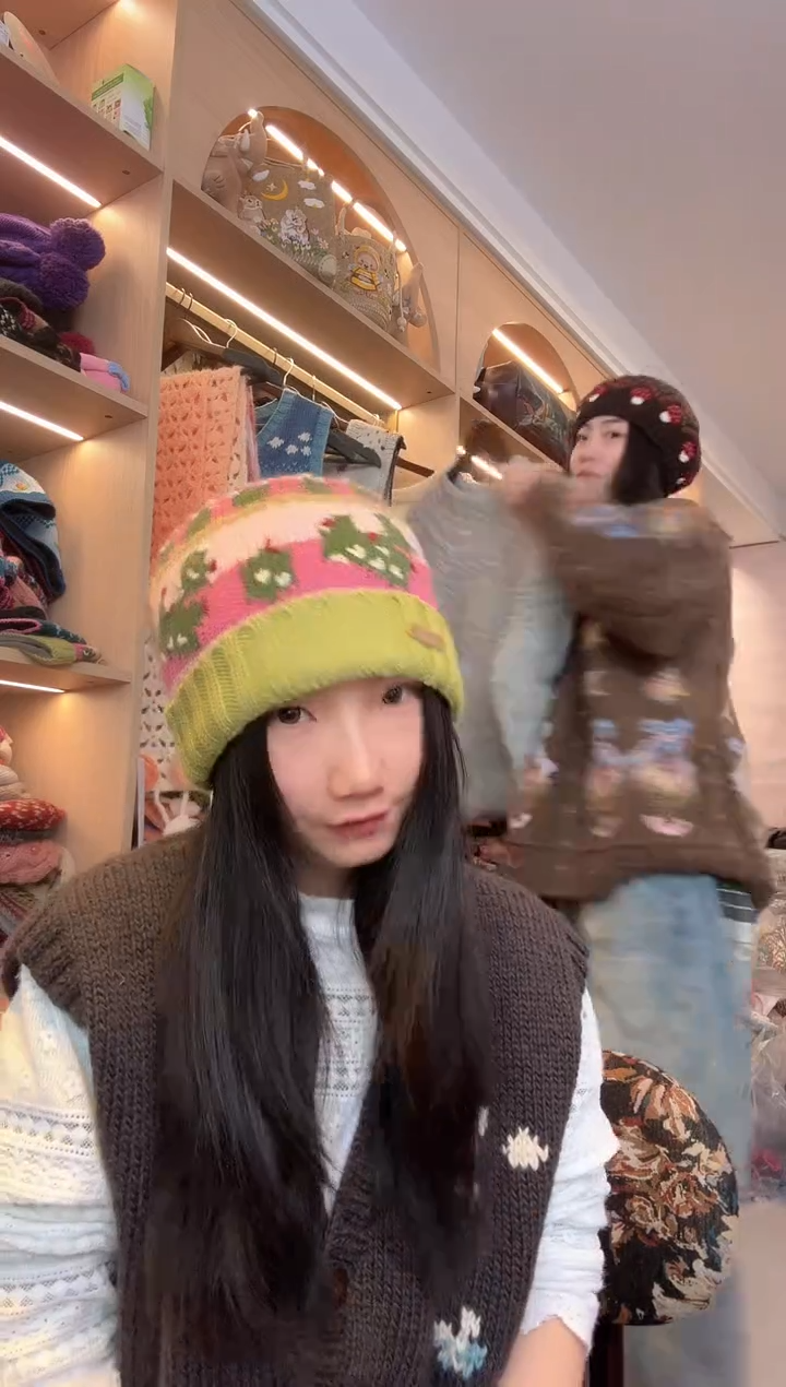 羊毛粉绿仙人掌帽