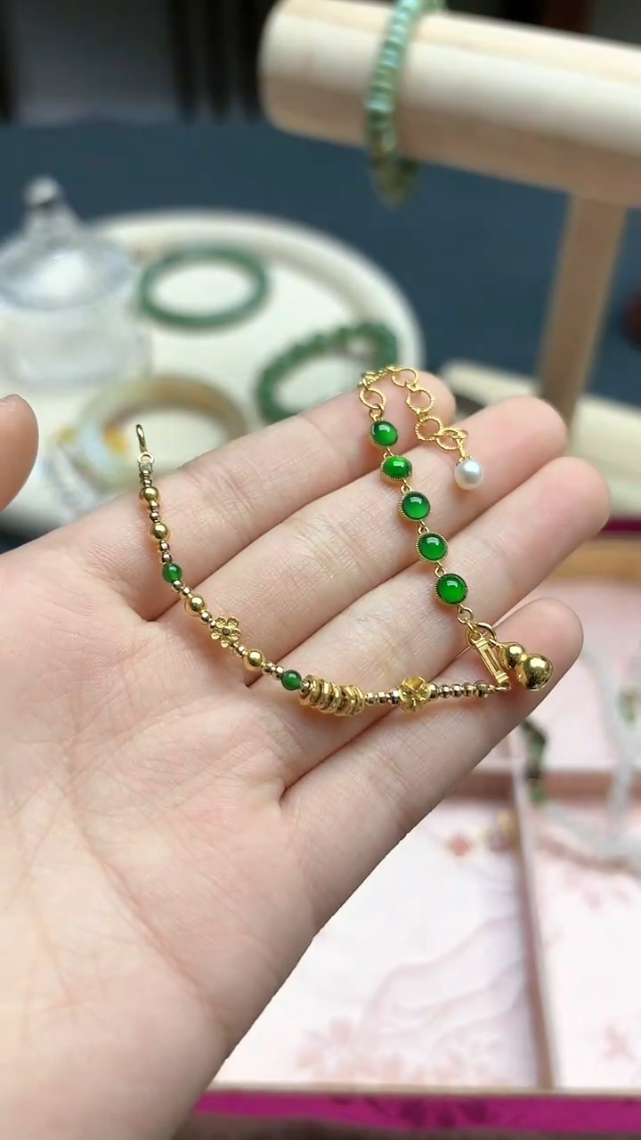 【闪购商品】翡翠手链18K金镶嵌18k金翡翠手链*1 ZX