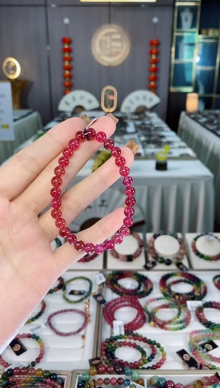 未镶嵌老矿碧玺色标透体单圈手串6mm+碧玺dan多样性发货一条