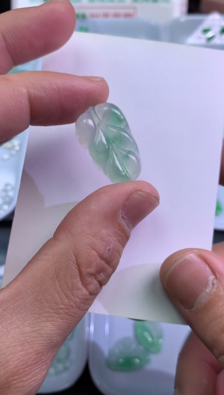 【闪购商品】定制翡翠未镶嵌叶子26-16-4.8