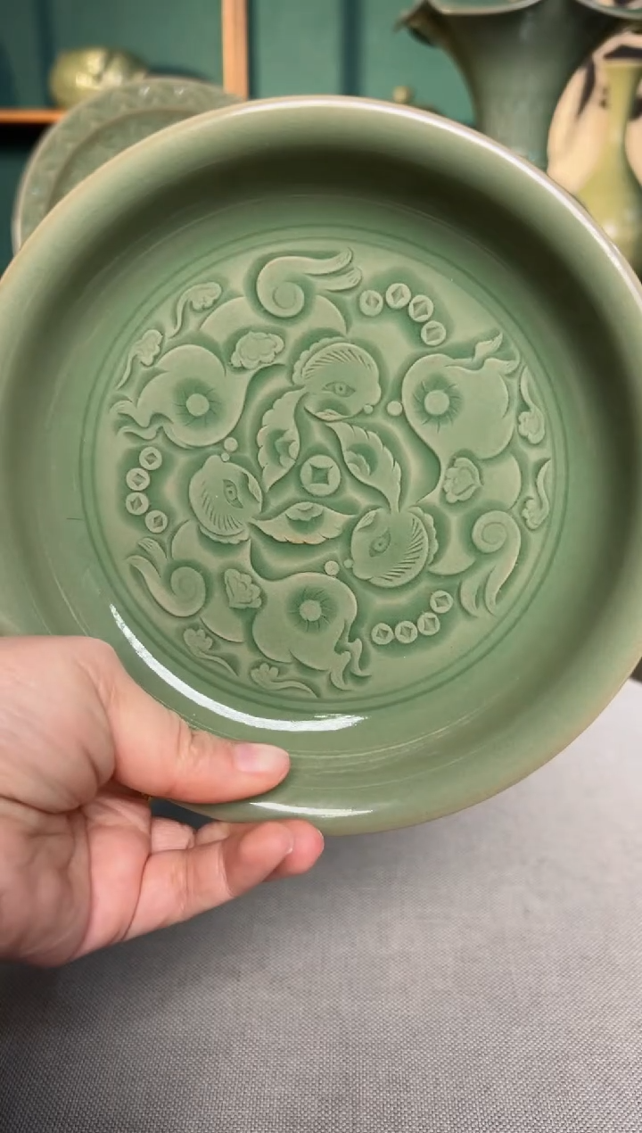 【闪购商品】其他纯手工秘色三兔共耳壶承赏盘