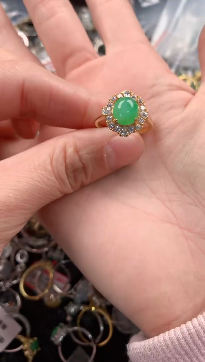 银S925镶嵌戒指翡翠666   1