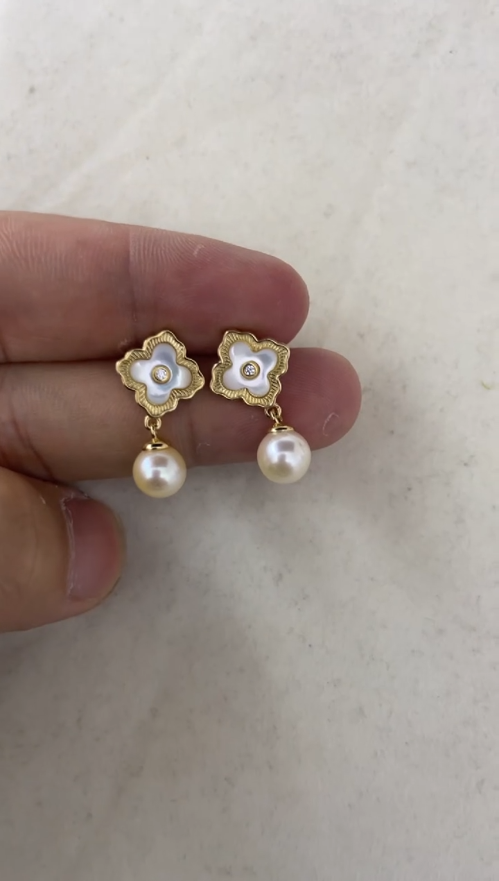 银S925镶嵌海水珍珠耳饰耳饰