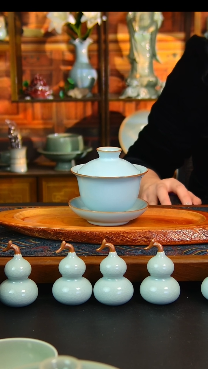 瓷片原矿汝瓷福利盖碗，简装