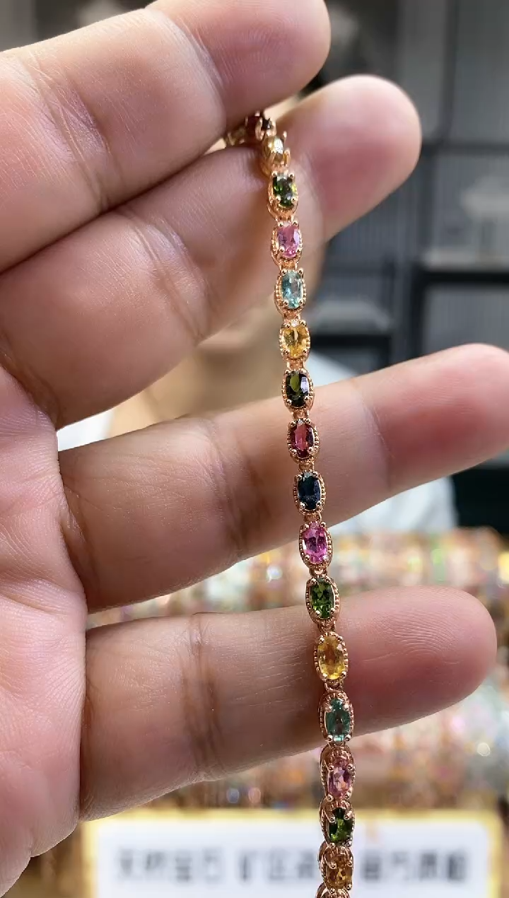 银S925镶嵌手链碧玺191551515155665