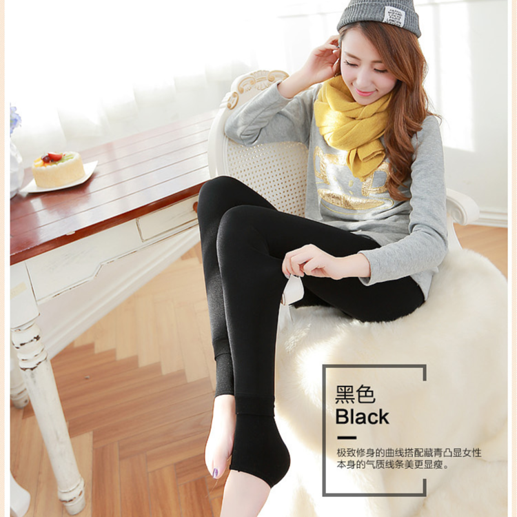 加绒加厚打底裤气质冬季曲线打底裤显瘦黑色(非品牌）