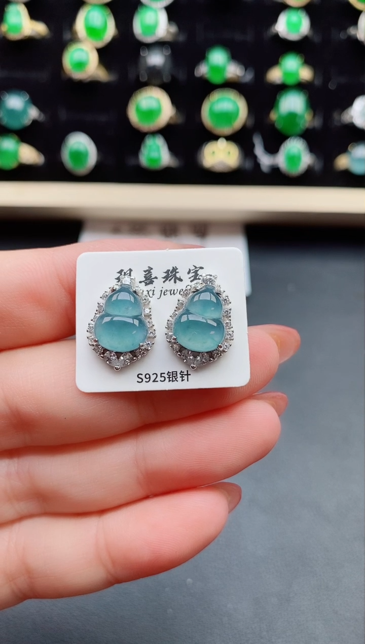 【闪购商品】翡翠耳饰银S925镶嵌321313
