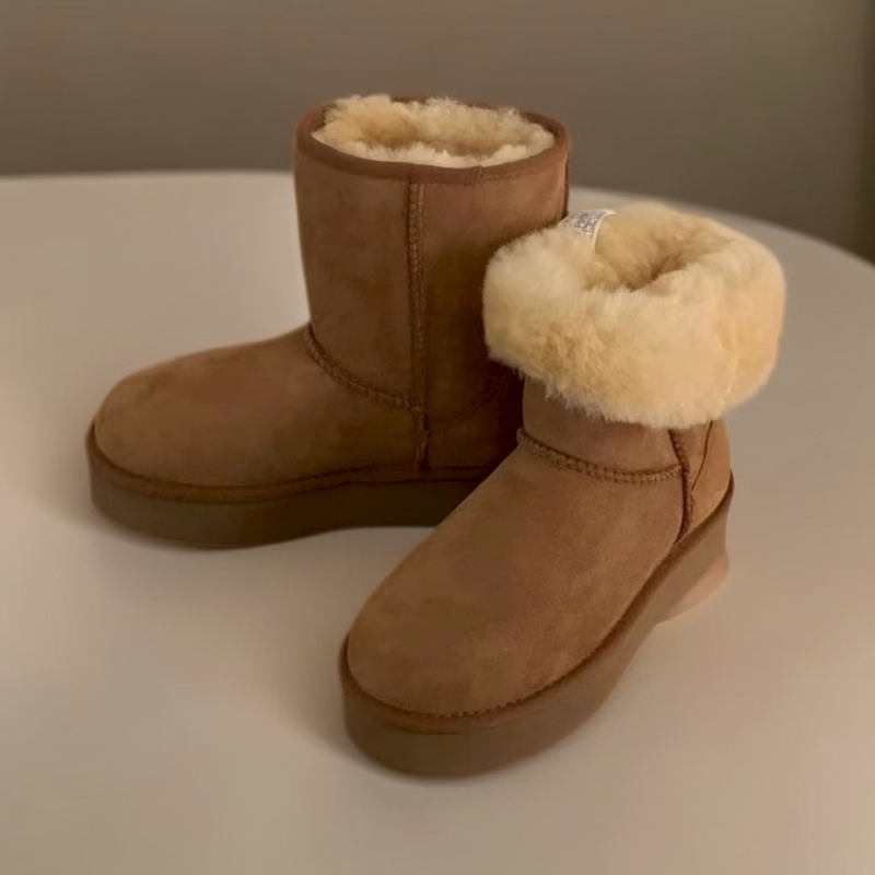 【薄---厚底5825】5825经典中筒羊皮毛一体女款时尚加厚中筒雪地靴