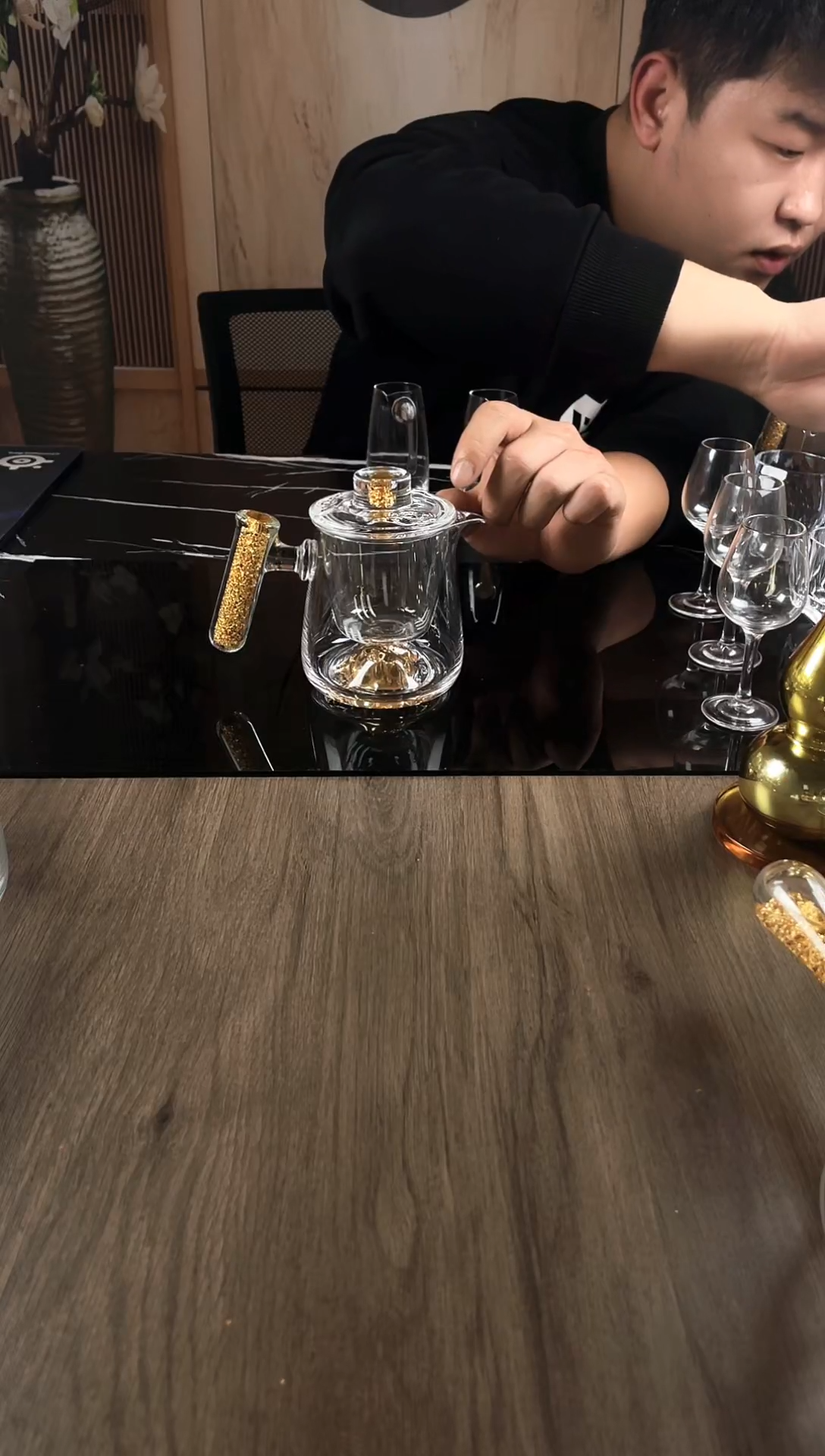 水晶玻璃茶隔款金箔公道杯泡沫盒装
