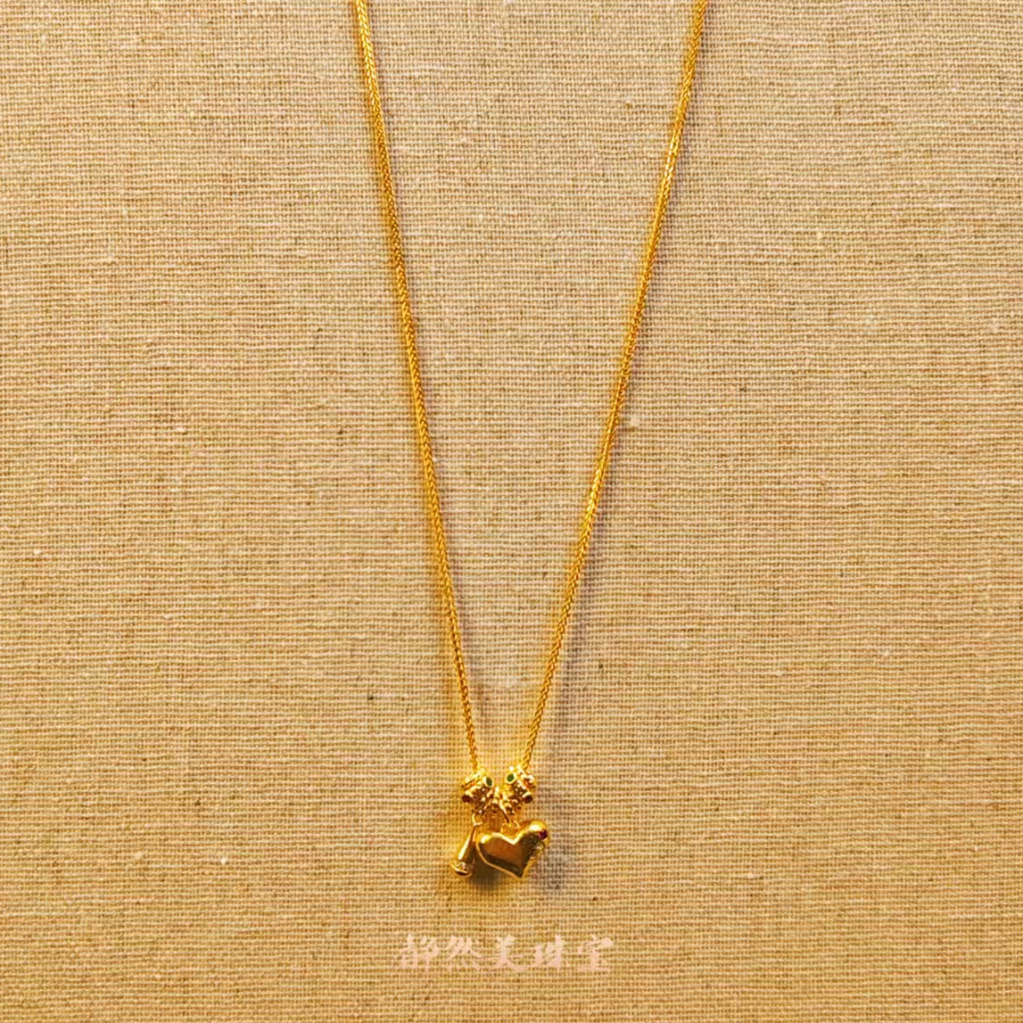 足金999莫桑镶嵌爱心水滴一体项链 0708010