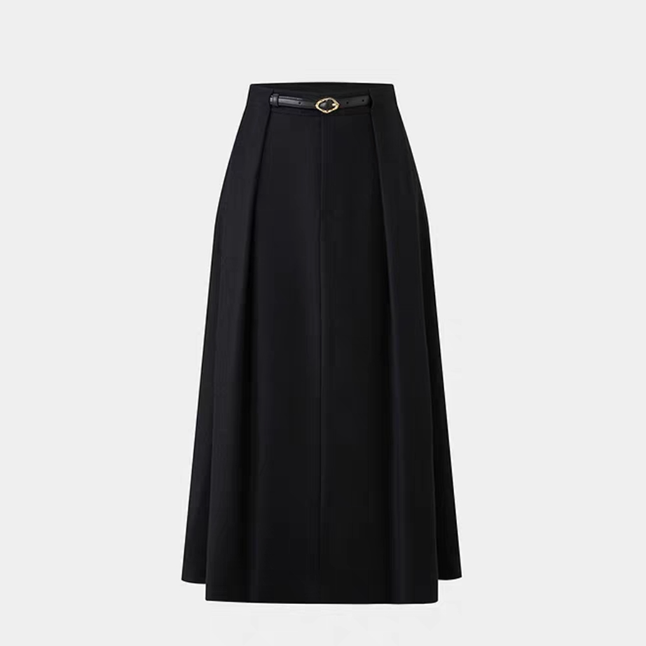 【宝】25年秋季新款气质通勤金属腰带羊毛半身裙-BZ149