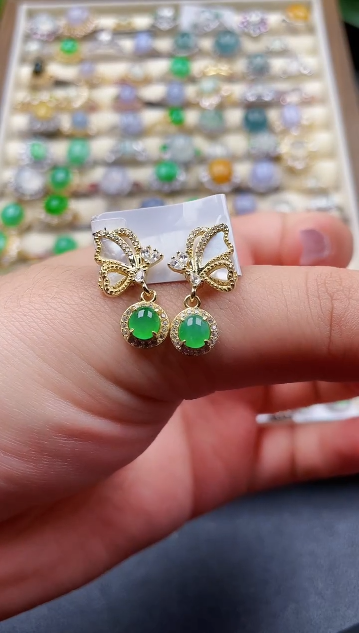 银S925镶嵌翡翠耳饰117