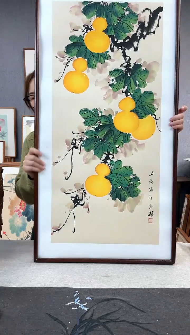 【闪购商品】国画手写手绘带框作品-53*103-葫芦