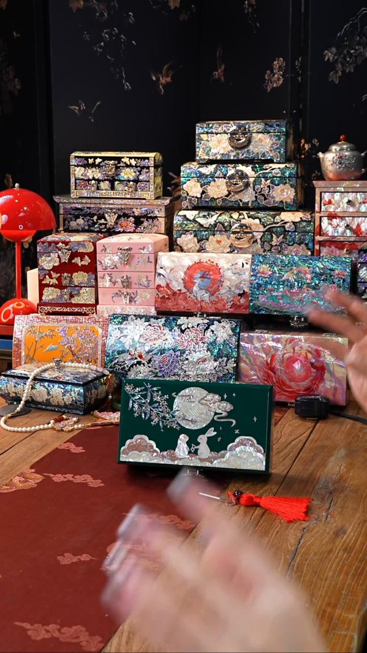 【闪购商品】瓷片螺钿工艺香椿木首饰盒