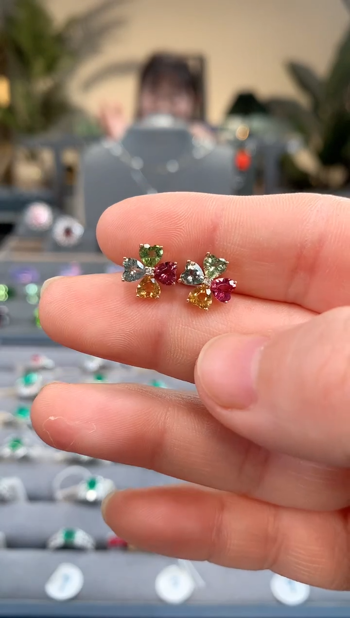 【闪购商品】碧玺猫眼耳饰18K金镶嵌碧玺