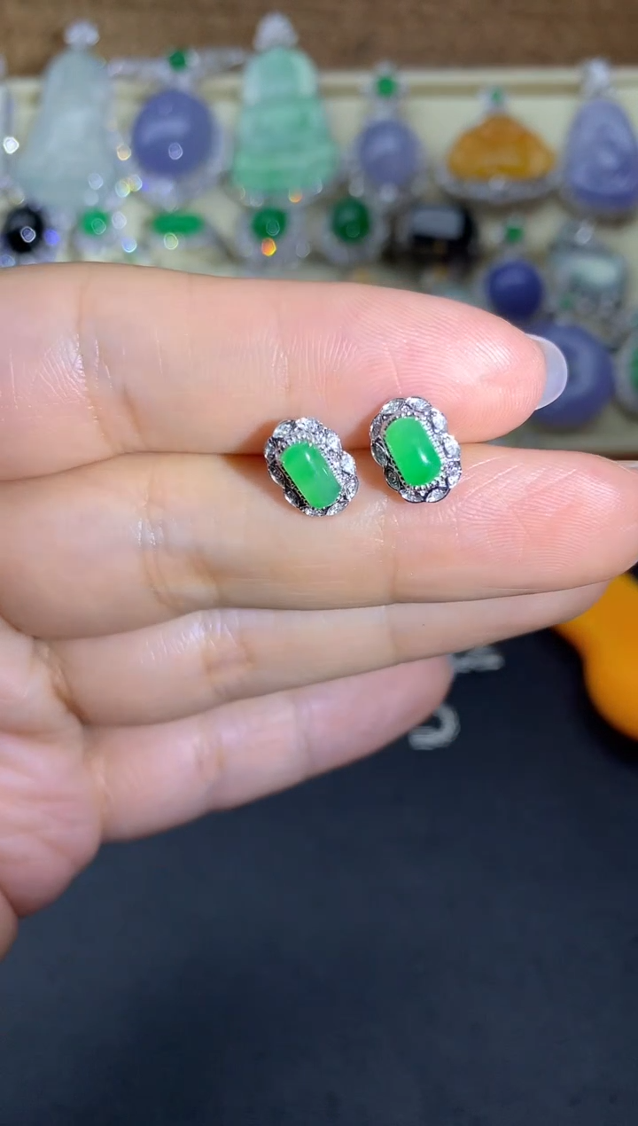 【闪购商品】翡翠耳饰18K金镶嵌165-中国好珍宝